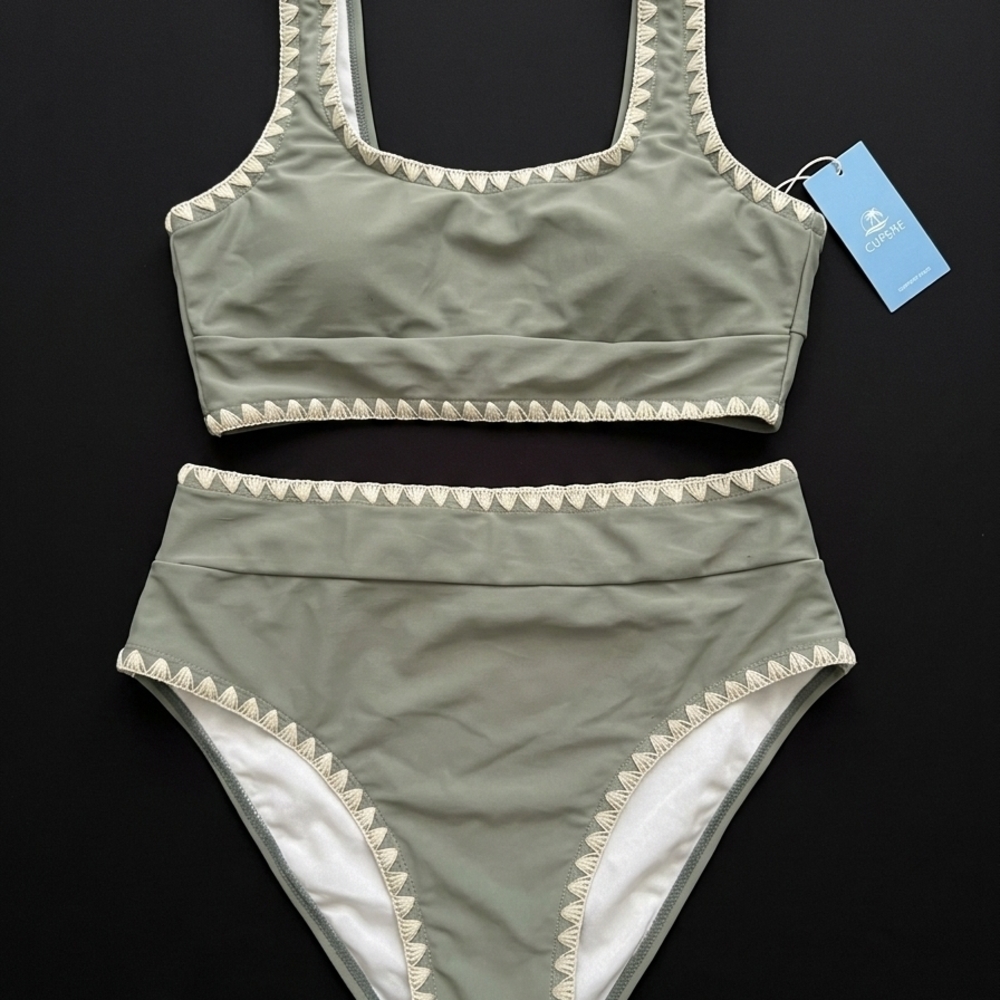 Cupshe Sage Bikini with Cream Trim